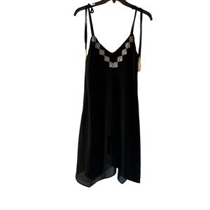 F&P black midi dress embroidered details V-neck spaghetti strap with tassels
